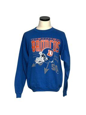 Denver Broncos 90s Retro Crewneck Sweatshirt XL Blue Cotton/Polyester Blend